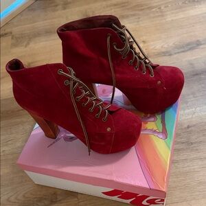 Jeffrey Campbell Red Suede Ankle Boots